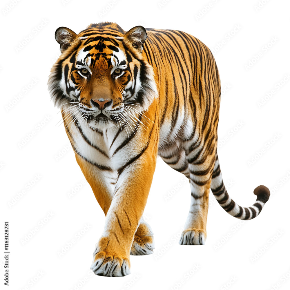 Fototapeta premium Tiger is walking on transparent background.
