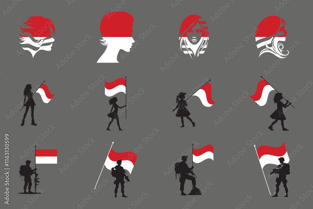 Fototapeta premium Flag of Indonesia Set, Original and simple Indonesia flag Bundle, vector illustration of Indonesia flag Collection 