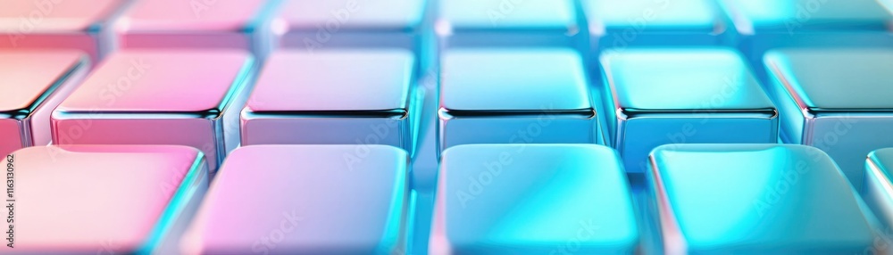 Fototapeta premium A vibrant close-up of colorful keyboard keys, showcasing a blend of pink and blue hues, highlighting modern design and technology.