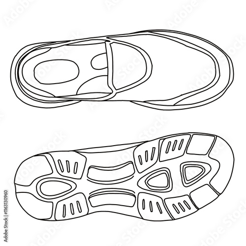 Women's Mules Slip on Sneakers Knit Flats Comfortable Walking Shoes Line art, Technical sketch hand drawing outline vector doodle top and bottom view isolated on white background for coloring page