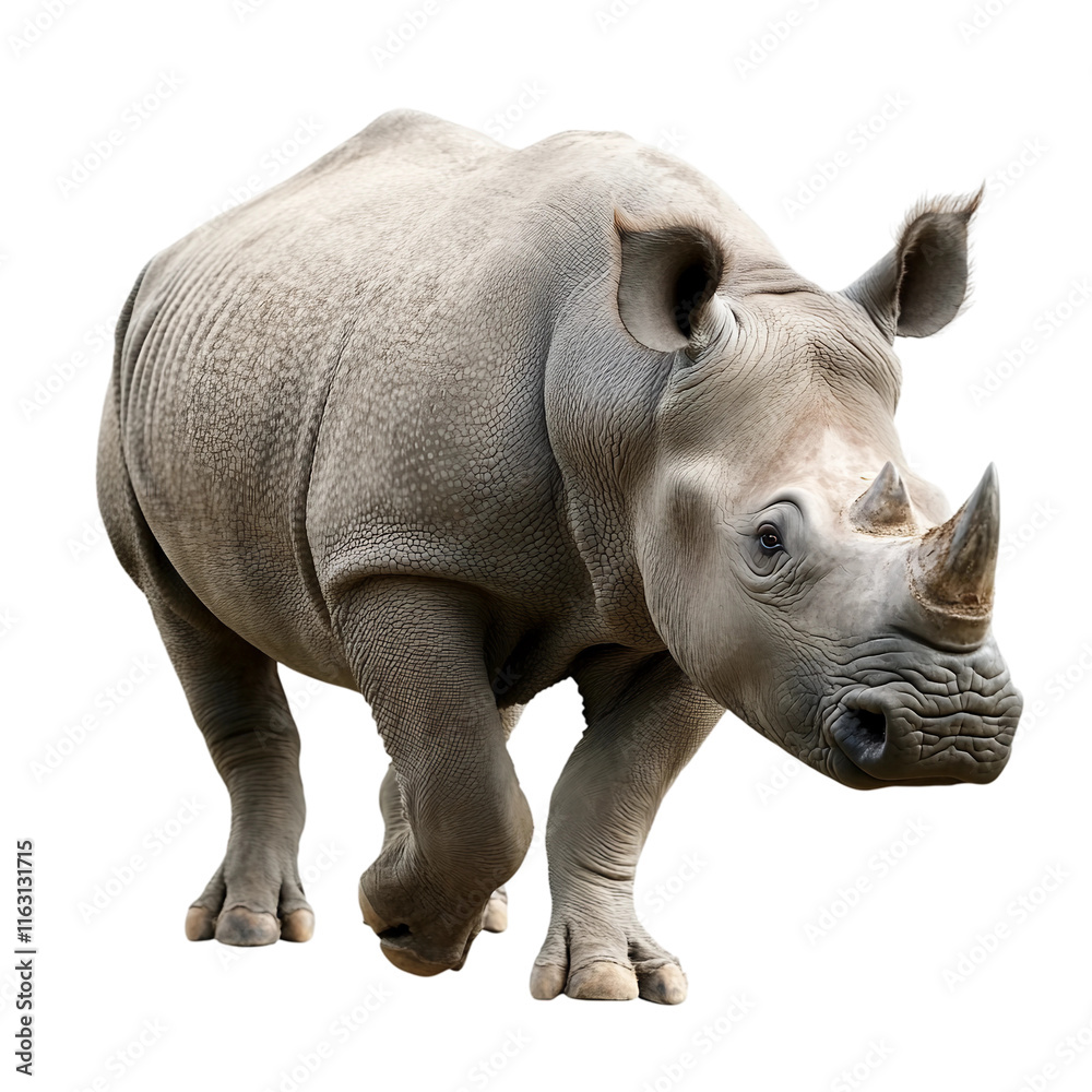 Fototapeta premium Rhino is walking on transparent background.