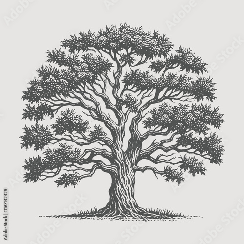 Single big Oak tree design illustration.