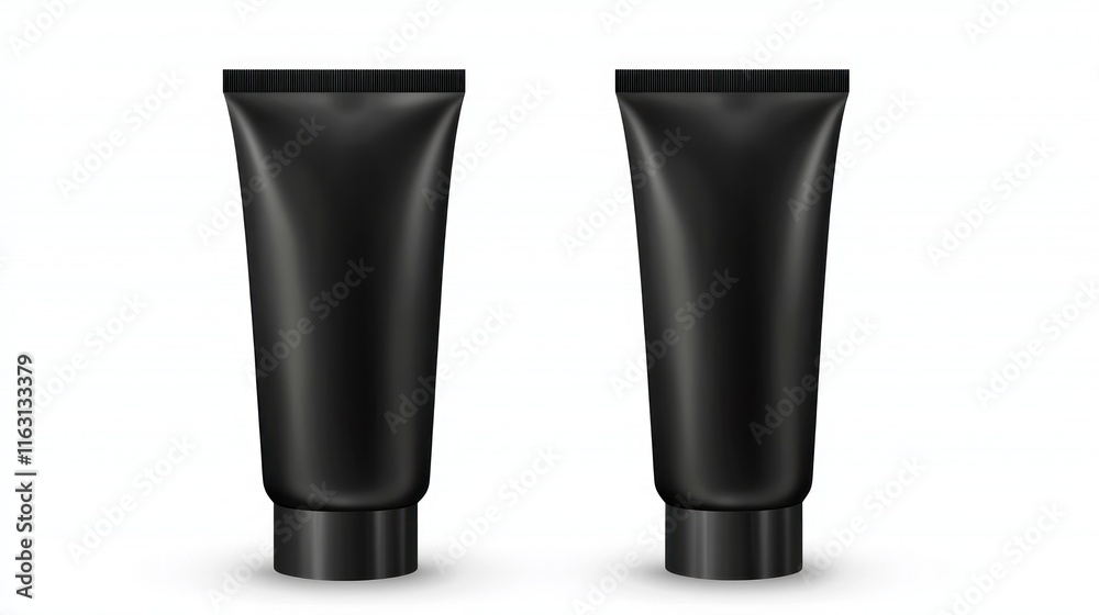 Two black cosmetic tubes for skincare or beauty products. Two black cosmetic tubes for skincare or beauty products.