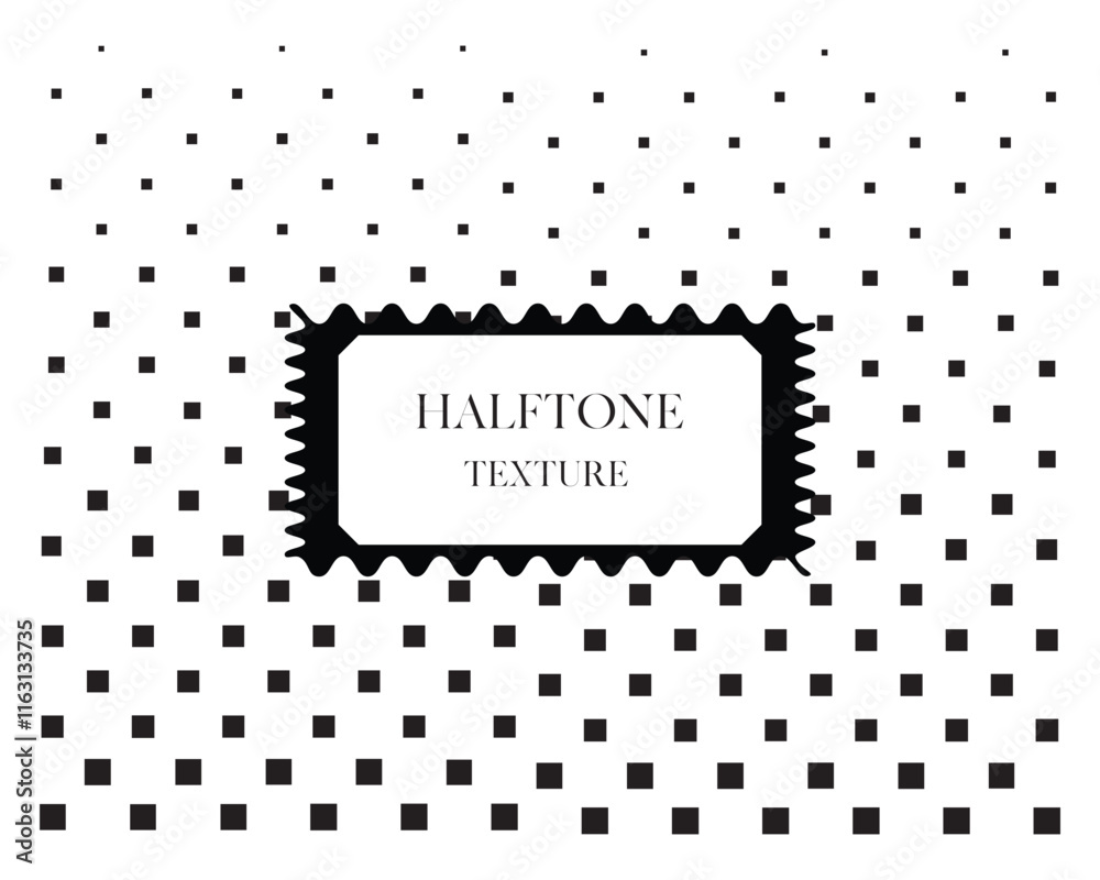 This is a halftone design featuring a pixelate pattern shapes arranged in a gradient effect. The shapes are densely packed at the bottom of the design, gradually becoming more sparse and smaller