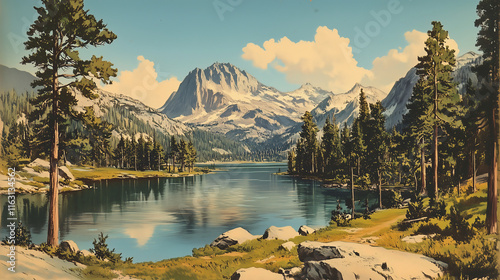 Wallpaper Mural Yosemite national park vintage illustration. American travel poster postcard wallpaper background Torontodigital.ca