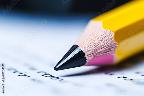 Pencil Writes on Paper Close Up View