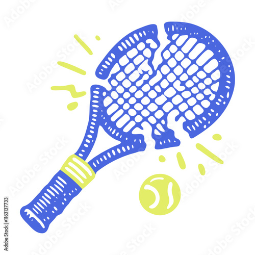 broken tennis racket and a ball illustration