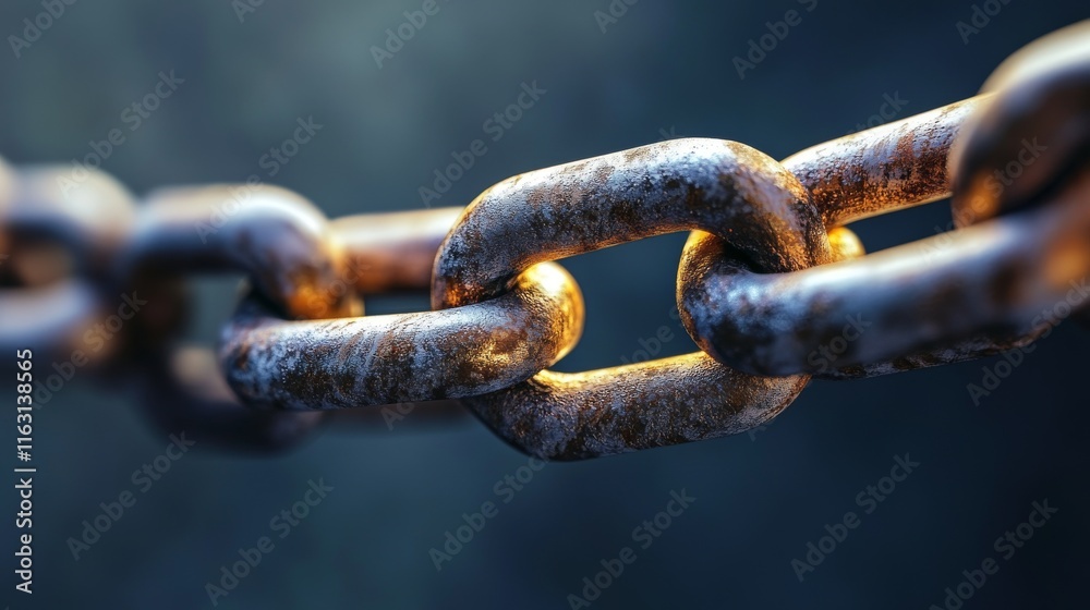An isolated rusty chain appears to float, with the links corroded but still strong and durable, highlighting the rust and rust patterns in soft light. An isolated rusty chain appears to float, with the links corroded but still strong and durable, highlighting the rust and rust patterns in soft light.