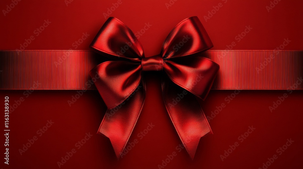 Red Ribbon Bow on Red Background Elegant Design Red Ribbon Bow on Red Background Elegant Design