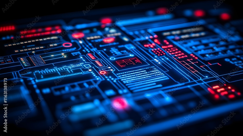 Digital Circuitry: Glowing Blue Lines Illuminate Complex System Digital Circuitry: Glowing Blue Lines Illuminate Complex System
