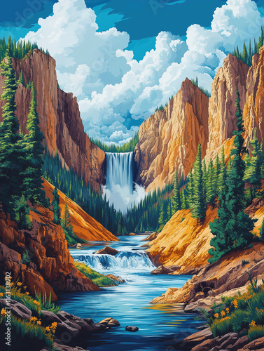 Wallpaper Mural Travel poster of yellowstone national park illustration Torontodigital.ca