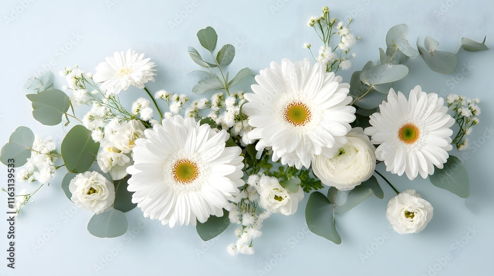 Obraz premium Floral arrangement with white flowers minimalist setting photography soft light environment aesthetic design