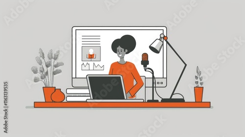Woman Recording a Podcast or Video
