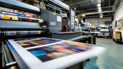 High-Tech Printing Press in Modern Facility Producing Colorful Prints at Large-Scale Production Environment Concept