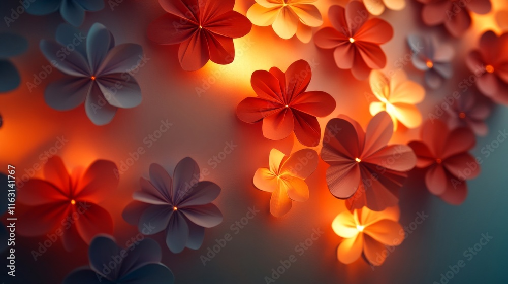 Fototapeta premium Illuminated Paper Flowers Wall Decor