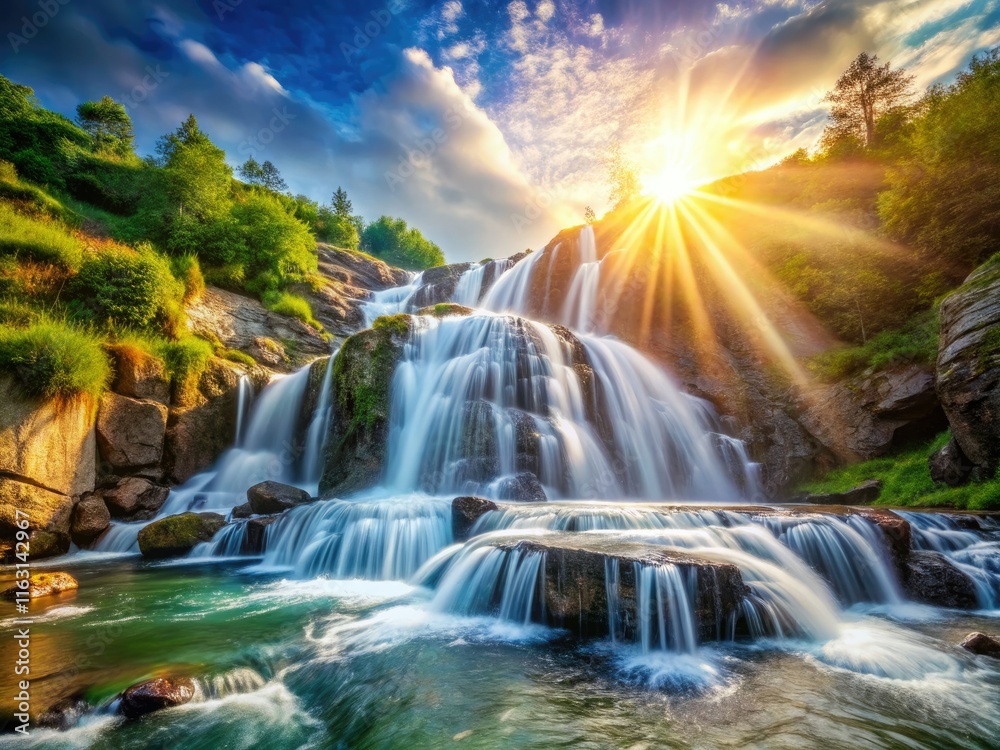 Obraz premium Stunning cascade photography showcases nature's power; majestic waterfalls in breathtaking detail.