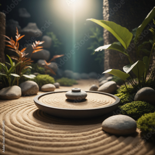 zen garden with stones and bamboo