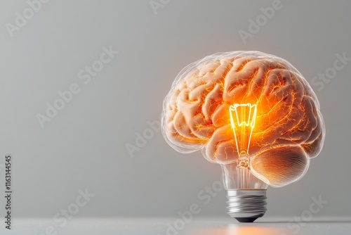 A clean design of a human brain with a single glowing lightbulb inside, symbolizing high IQ