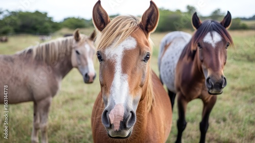 a group of horse at the savanna. zoo. horses