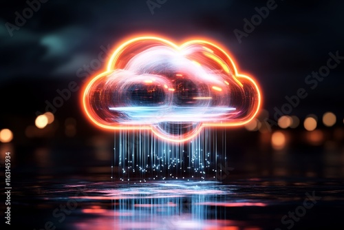 A digital brain connected to a cloud, symbolizing IQ enhancement through information and technology photo