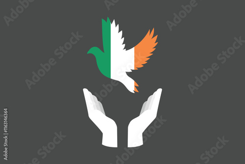 Peace for Ireland with flag, Flag of Ireland national country symbol illustration Vector, Rectangle Ireland flag illustration, Flat vector illustration
