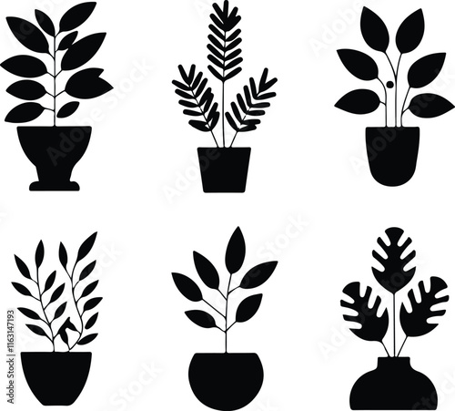 Plant icon set. Vector illustration in black on a white background.