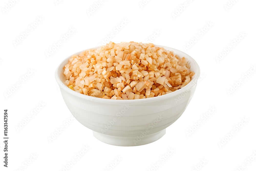 Chopped onion in a white bowl isolated on white background Chopped onion in a white bowl isolated on white background