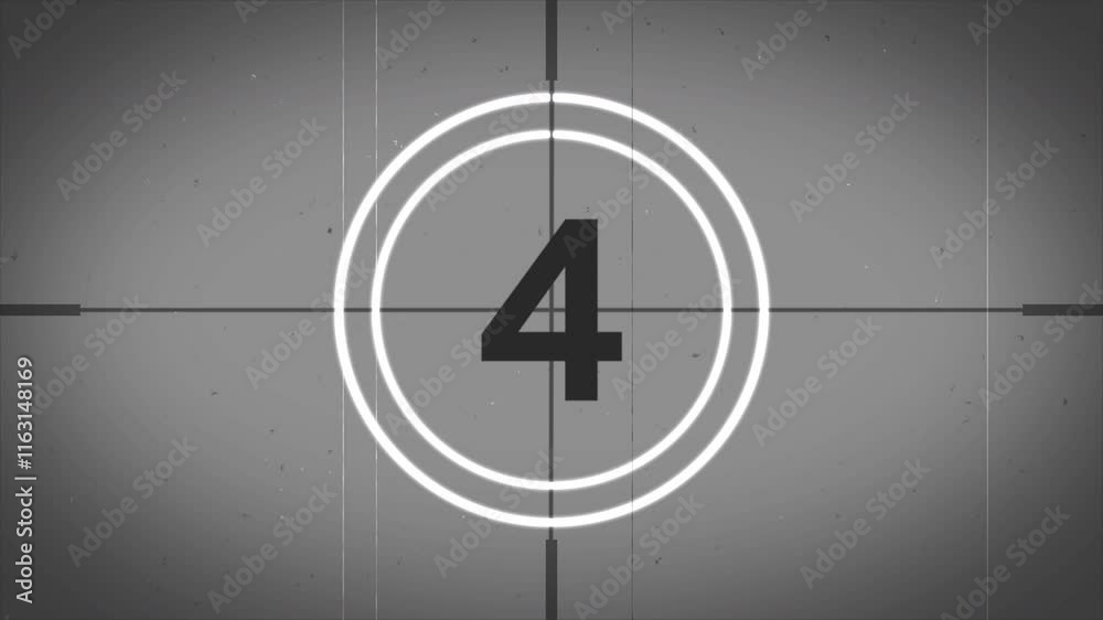 countdown movie from 9 to 0 number old film timer count in grey retro style vintage video timer, best suitable for your cinema, movie or footage