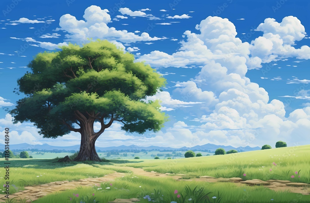 Fototapeta premium A beautiful tree an open field