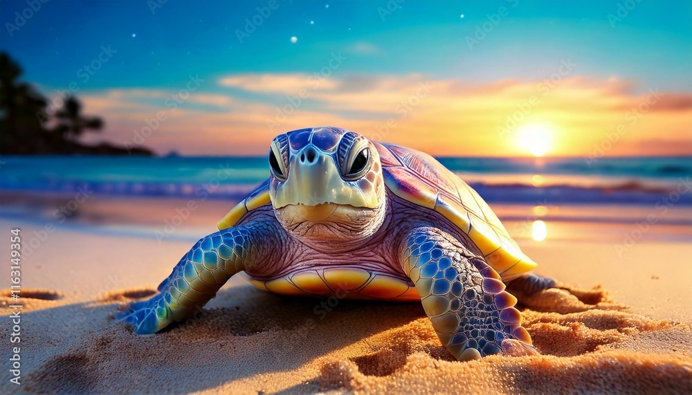 Obraz premium baby turtle with a glowing pastel 