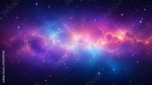 Cosmic Nebula Stellar Clouds, Glowing Stars, Purple, Pink, and Orange Hues