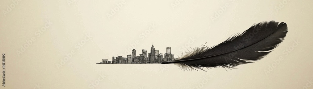 An artistic representation blending cityscape and feather symbols, illustrating the connection between nature and urban life. An artistic representation blending cityscape and feather symbols, illustrating the connection between nature and urban life.