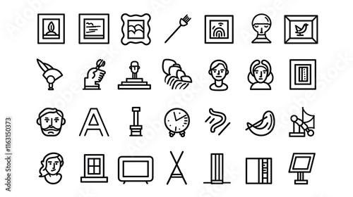 Collection of line art icons related to art, design, and creativity.