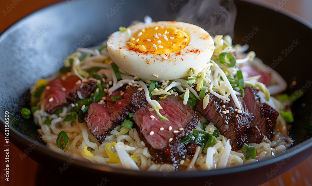 close-up of a steaming bowl of ramen, Generative AI close-up of a steaming bowl of ramen, Generative AI