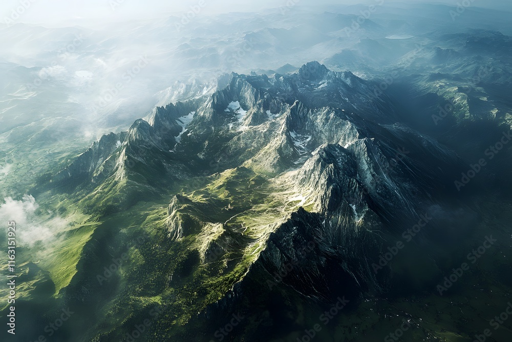 Naklejka premium Aerial View of Majestic Mountains