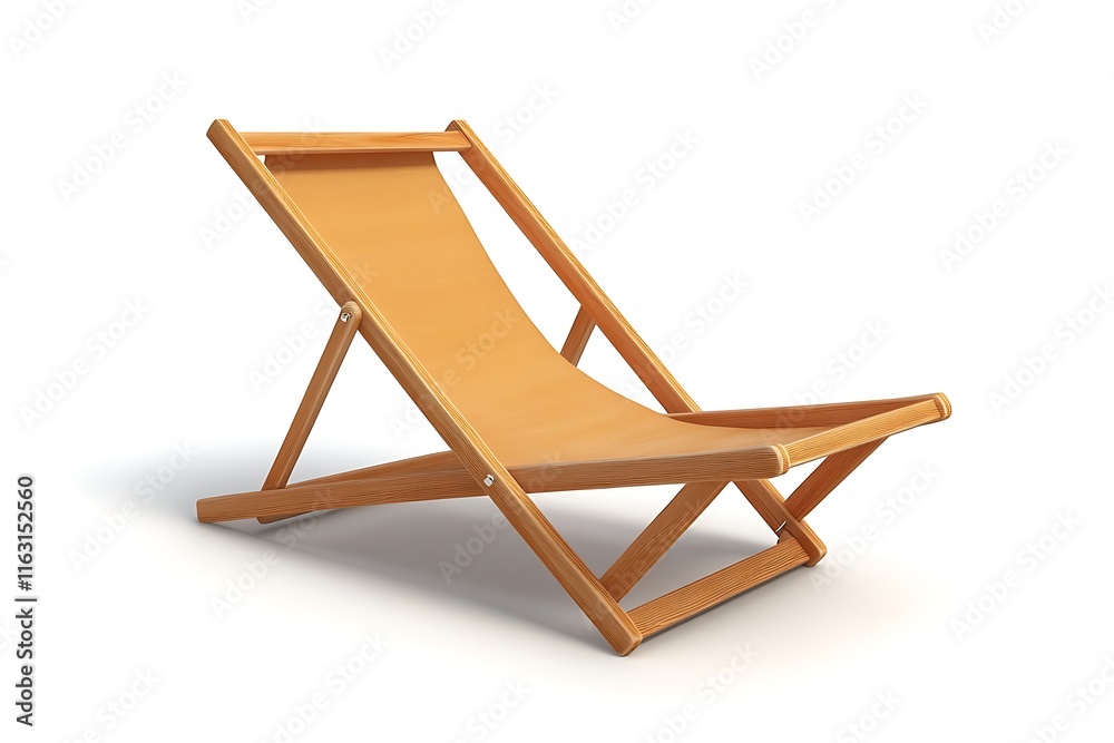 Deck chair on golden beach isolated on white background Deck chair on golden beach isolated on white background