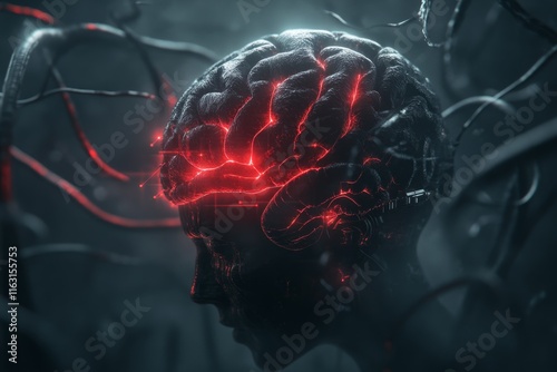 A dark and dramatic depiction of a glowing brain emerging from shadowy tendrils, symbolizing intelligence overcoming obstacles