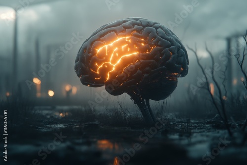 A dark and dramatic depiction of a glowing brain emerging from shadowy tendrils, symbolizing intelligence overcoming obstacles