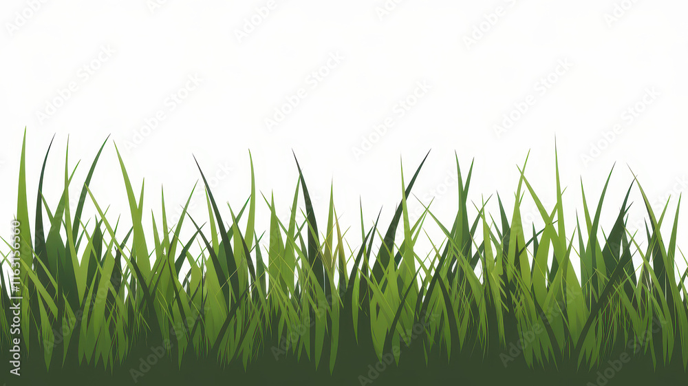 Fototapeta premium A vibrant patch of green grass against a white background, perfect for nature-themed designs and backgrounds.