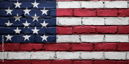 Patriotic Brick Wall with Betsy Ross Flag Design photo