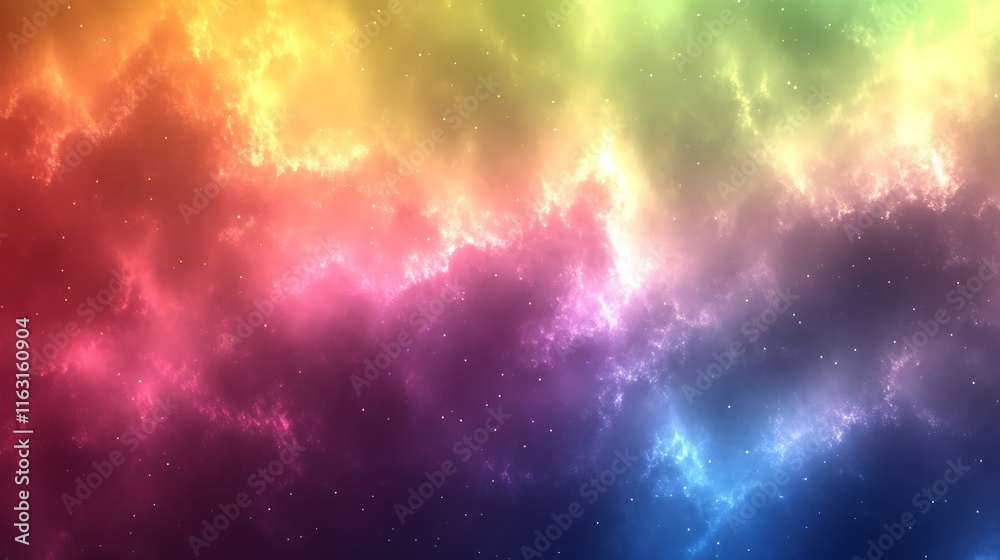 Fototapeta premium Vibrant Cosmic Nebula Rainbow Hues and Stars