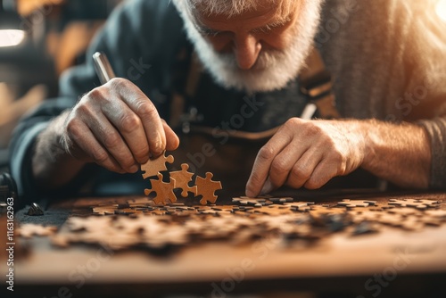 A young adult solving an intricate puzzle with geometric shapes, representing a sharp and focused mind photo