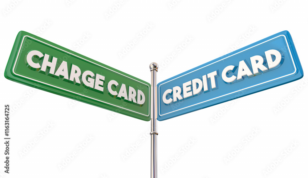 Charge Vs Credit Card Two Street Road Signs Choose Compare Best Option 3d Illustration Charge Vs Credit Card Two Street Road Signs Choose Compare Best Option 3d Illustration