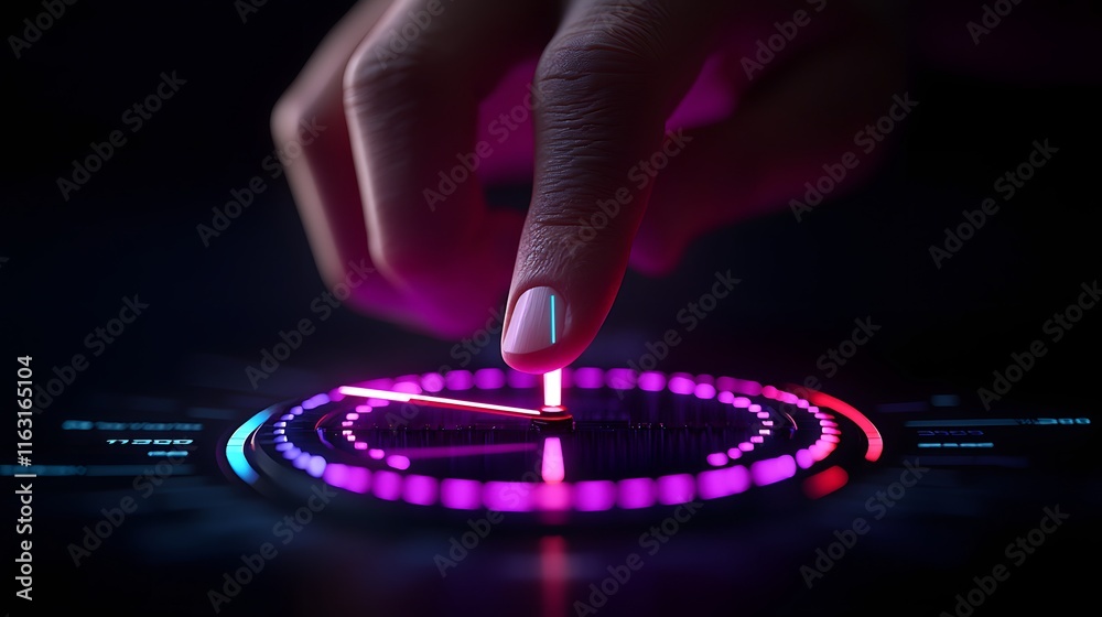Captivating Moment of a Hand Skillfully Adjusting a Vibrantly Lit 3D Calendar Dial in Motion. Time Management Concept