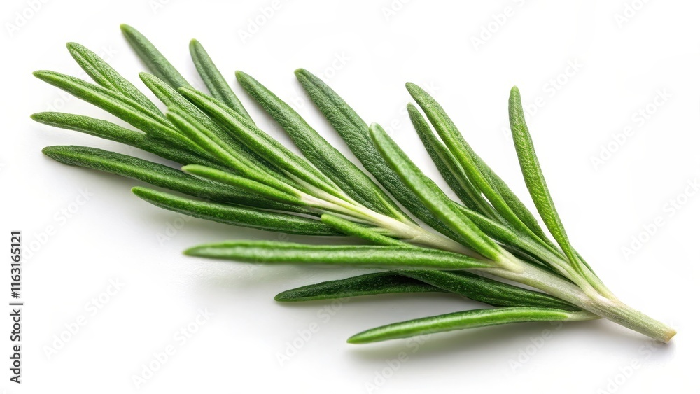 Fototapeta premium Fresh rosemary leaf isolated on white background with a subtle texture, rosemary leaf, plant, rosemary leaf, plant
