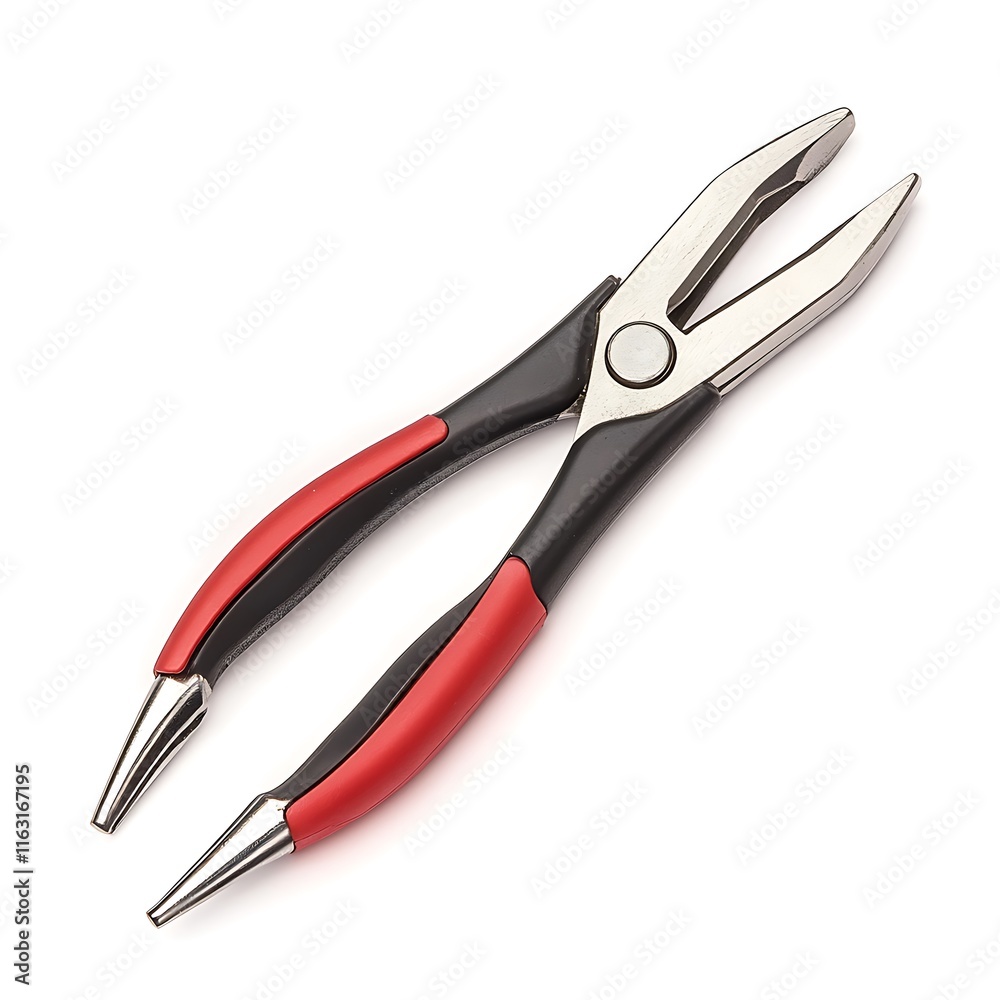 One new metal pliers with rubber handles isolated on white background One new metal pliers with rubber handles isolated on white background