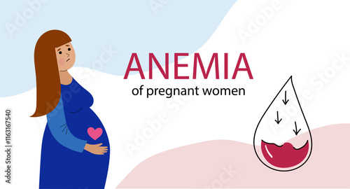 Pregnant women suffer from anemia. Anemia pregnancy infographic. Hypoglycemia concept. disease, Prevention. Vector illustration hand drawn flat