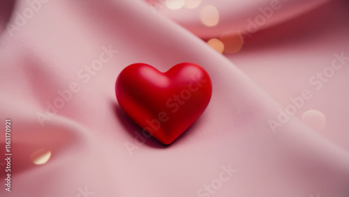 Valentine's graphic of shiny red hearts hanging from a lovely pastel pink background