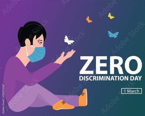 illustration vector graphic of a man releases a butterfly, perfect for international day, zero discrimination day, celebrate, greeting card, etc.