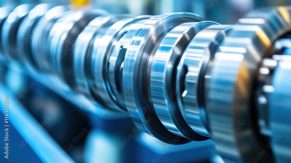 A high-tech manufacturing line producing intricate automotive components A high-tech manufacturing line producing intricate automotive components